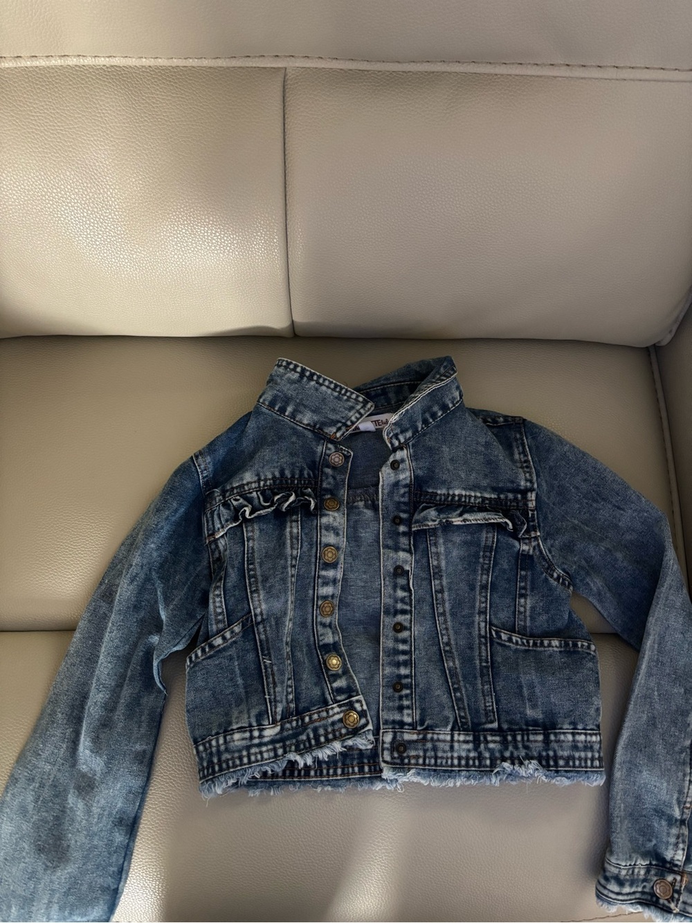 Nannette Washed Blue Denim Cropped Jacket with Frayed Hem